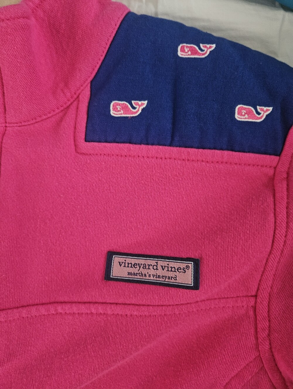 Vineyard Vines Hot Pink Quarter-Zip Pullover with Navy Whale Yoke Women's XS - Picture 3 of 6